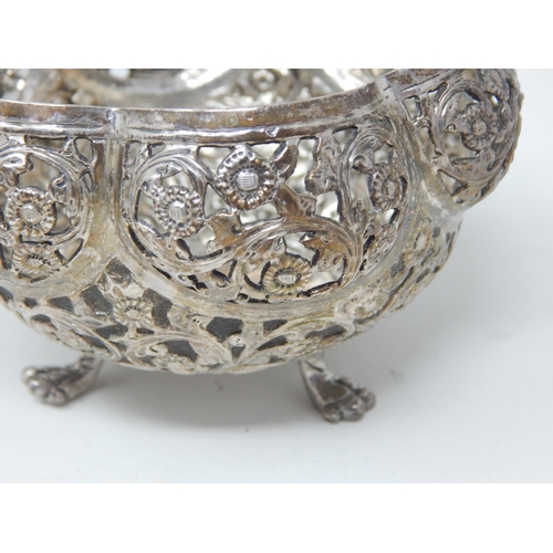 114 - A Pair of Eastern Silver Lobed Bowls with Pierced Decoration, Each Sitting on Three Paw Feet: Measur... 