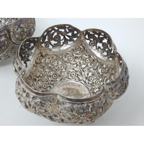 114 - A Pair of Eastern Silver Lobed Bowls with Pierced Decoration, Each Sitting on Three Paw Feet: Measur... 