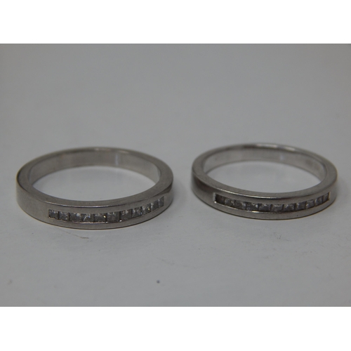 129 - A Pair of Matching 950 Platinum Rings Each Chanel Set with 11 Diamonds: Ring Sizes L/N: Gross weight... 