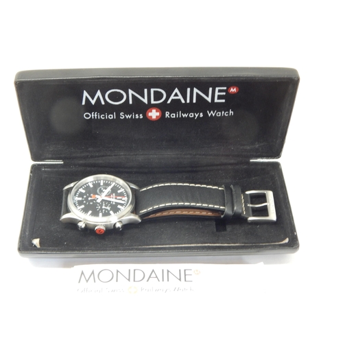 125 - Gentleman's Mondaine Swiss Railways Chronograph 40mm Wristwatch on Original Black Leather Strap in F... 