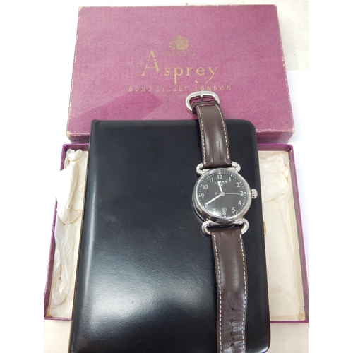 126 - Gentleman's Links of London Wristwatch with Date Aperture on Black Leather Strap together with a Bla... 