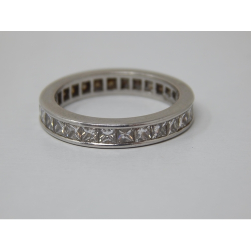 133 - Hallmarked 950 Platinum Eternity Ring Set with 28 Princess Cut Diamonds estimated @ 2.8cts: Size M: ... 