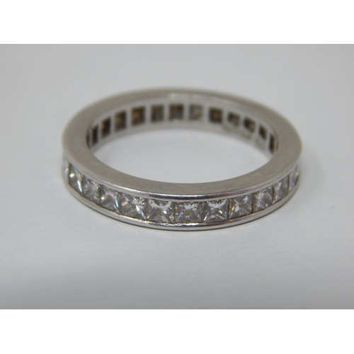 133 - Hallmarked 950 Platinum Eternity Ring Set with 28 Princess Cut Diamonds estimated @ 2.8cts: Size M: ... 