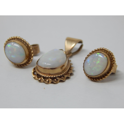 134 - 9ct Yellow Gold Opal Pendant together with a pair of matching 9ct Gold Opal Earrings: Gross weight 3... 