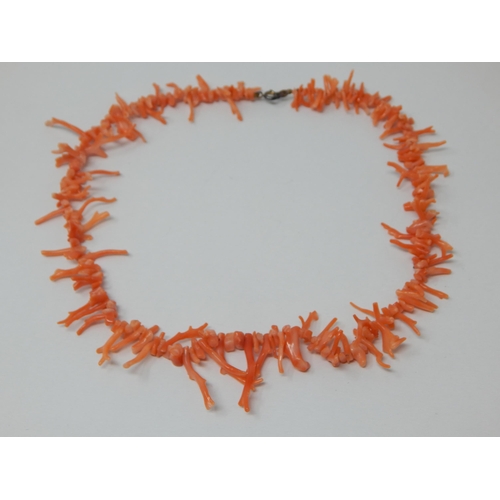 139 - Coral Necklace with Sterling Silver Clasp: Length 38cm