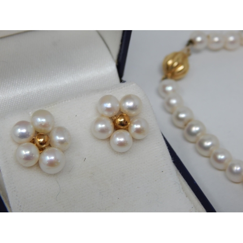 140 - A Pair of 18ct Yellow Gold Pearl Set Earrings & a Gold Clasped Necklace (40cm) with original purchas... 