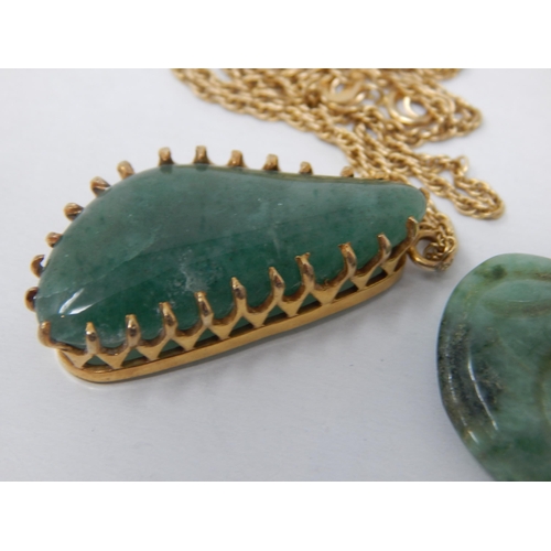 144 - 2 x Jade Pendants on 9ct Gold Chains