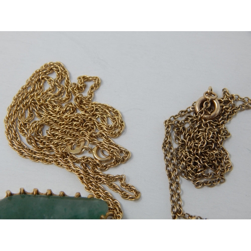 144 - 2 x Jade Pendants on 9ct Gold Chains