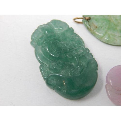 145 - A Piece of Green Jade Carved with a Rooster, A Pink Jade Carved as a Rabbit & a Pale Green Carved Ja... 