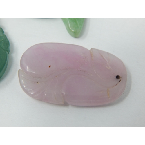 145 - A Piece of Green Jade Carved with a Rooster, A Pink Jade Carved as a Rabbit & a Pale Green Carved Ja... 