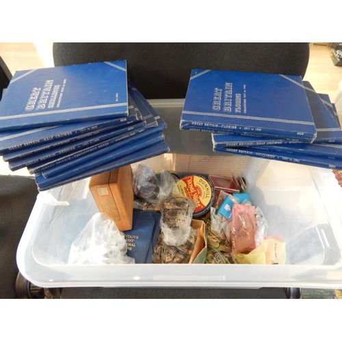 A Large Plastic Tub Containing a huge Collection of GB coinage including Pennies, Half Pennies, Farthings, Half Crowns, Florins, Sixpences, Threepences, Commemorative Crowns etc, some in Whitman folders (lot)