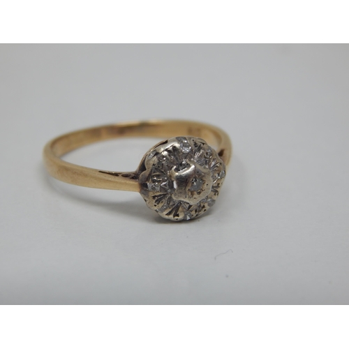 159 - Vintage 9ct Yellow Gold Diamond Set Ring: The Diamonds Platinum Set within a Pierced Raised Panel: R... 