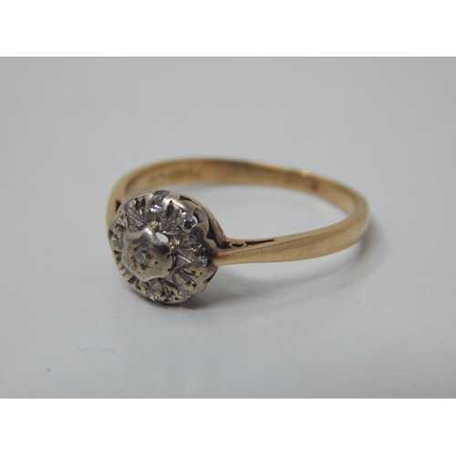 159 - Vintage 9ct Yellow Gold Diamond Set Ring: The Diamonds Platinum Set within a Pierced Raised Panel: R... 