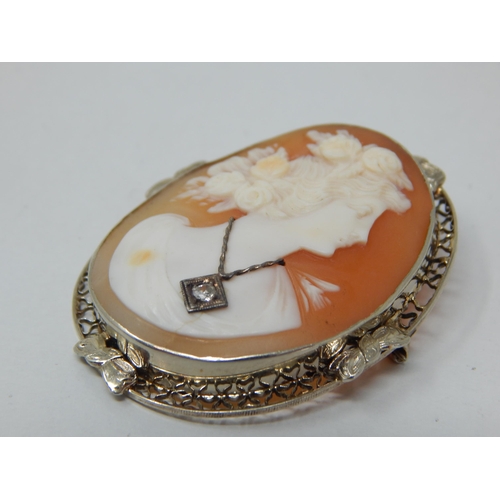 165 - 14ct Gold Framed Cameo Pendant/Brooch of a Classical Lady Wearing a Real Diamond Set Pendant Necklac... 