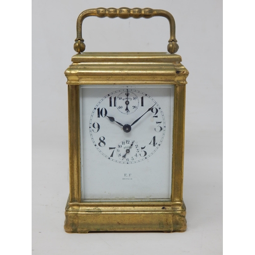 177 - French Brass Cased Carriage Clock with Alarm, The White Enamel Dial named E.F Depose with Subsidiary... 