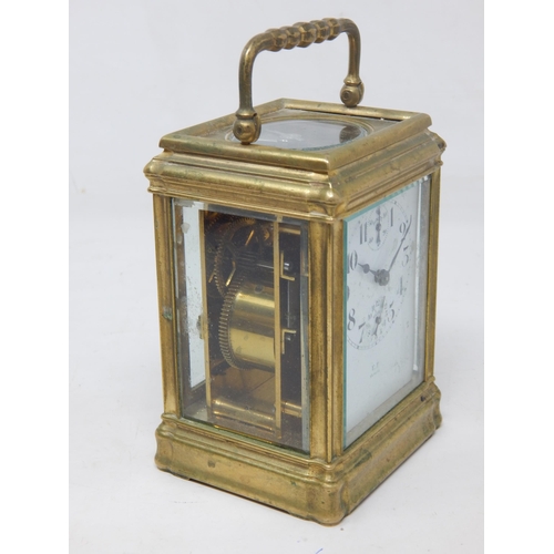 177 - French Brass Cased Carriage Clock with Alarm, The White Enamel Dial named E.F Depose with Subsidiary... 