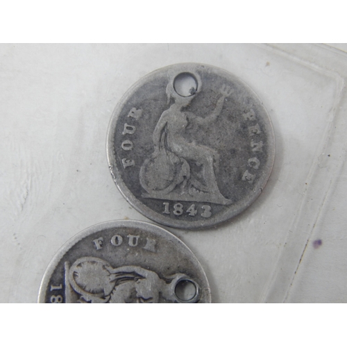 79 - 2 x QV Silver Fourpences 1843, one overstruck 3 over 2 (unrecorded?) together with a small quantity ... 