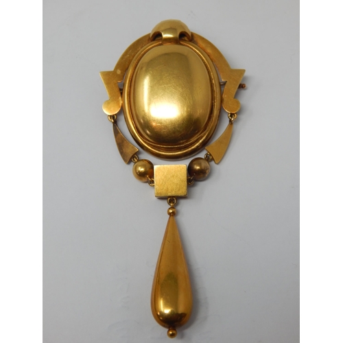 180 - Victorian Yellow Metal Mourning Pendant/Brooch with reverse panel & en-tremble drop: Measuring 9cm l... 