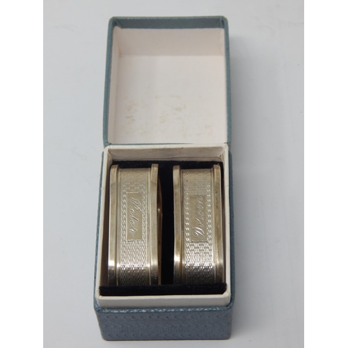 178 - A Pair of Silver Napkin Rings Hallmarked Birmingham 1955 by Broadway & Co in Fitted Case