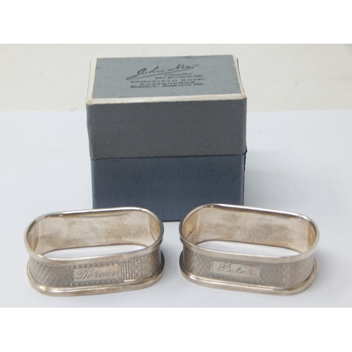 178 - A Pair of Silver Napkin Rings Hallmarked Birmingham 1955 by Broadway & Co in Fitted Case