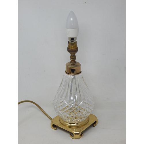Waterford Crystal Cut Glass Table Lamp with Canted Corner Brass Base