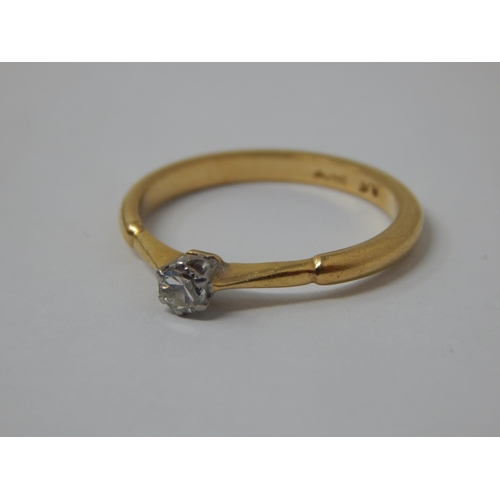 188 - 18ct Gold Diamond Solitaire Ring: Size P/Q: Weight 3.25g in Antique Ring Box.