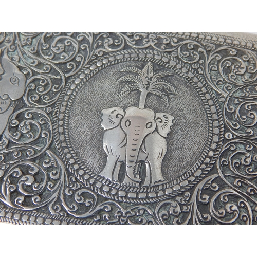 194 - Indian Silver Cigarette Case with Elephant Decoration: Measuring 13.5cm x 8cm: Weight 152g