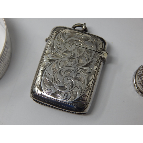 196 - Victorian Silver Vesta Case Hallmarked Birmingham 1899 together with a Silver napkin Ring & Three Si... 