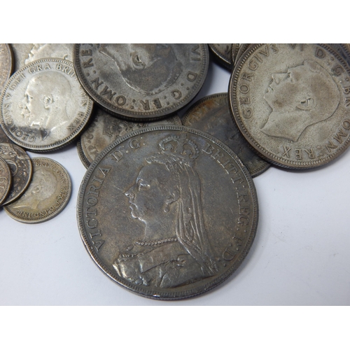 71 - QV Silver Crown 1891 together with a quantity of pre-1947 silver coinage: Weight 290g