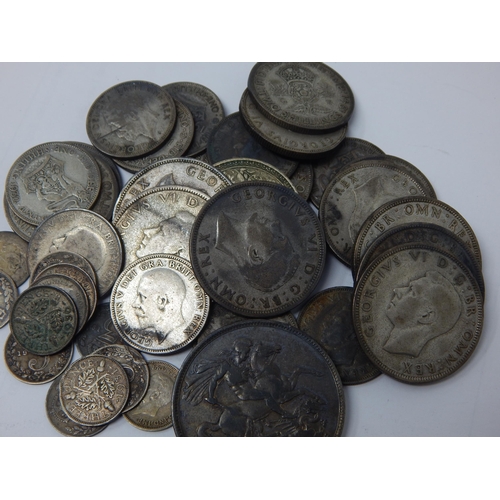 71 - QV Silver Crown 1891 together with a quantity of pre-1947 silver coinage: Weight 290g