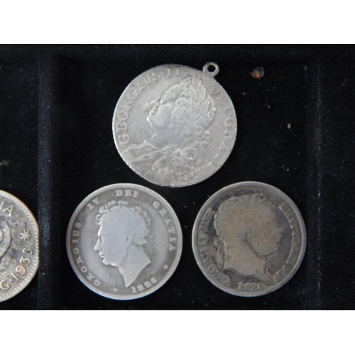 64B - A Tray containing a quantity of coins including: George I Half Penny 1720, George II Silver Shilling... 