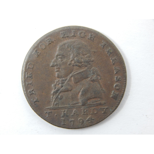 64C - This token commemorates the acquittal of Thomas Hardy, tried for high treason, in November 1794.
The... 