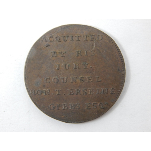 64C - This token commemorates the acquittal of Thomas Hardy, tried for high treason, in November 1794.
The... 