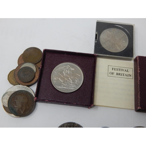 64E - KGV Silver Rocking Horse Crown 1935, Silver 5 Francs 1830, George III Penny 1806 etc