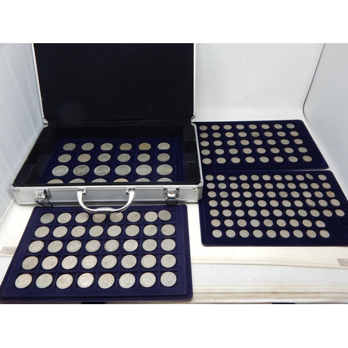 Steel coin collectors case containing trays full of collectable pre-Decimal coinage