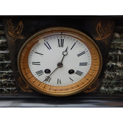 late-19th-century-slate-marble-clock-with-white-enamel-dial-with-roman-numerals-green-marble-pyra