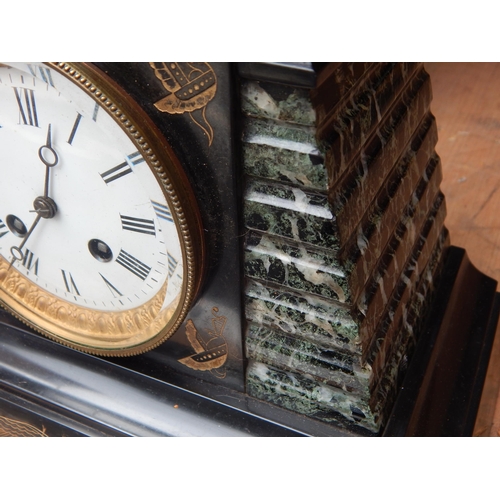 late-19th-century-slate-marble-clock-with-white-enamel-dial-with-roman-numerals-green-marble-pyra