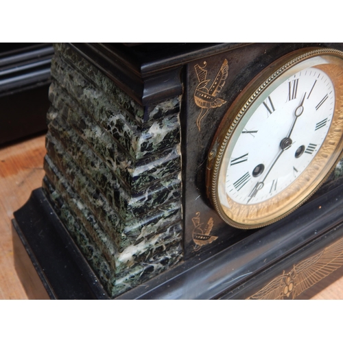 late-19th-century-slate-marble-clock-with-white-enamel-dial-with-roman-numerals-green-marble-pyra