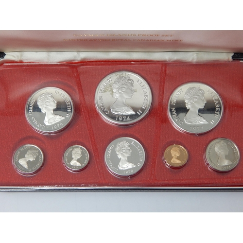 64J - 1974 Cayman Islands Silver Proof Coin Set In Original Box. 4 Coins Are Silver. Coins Are Sealed In O... 