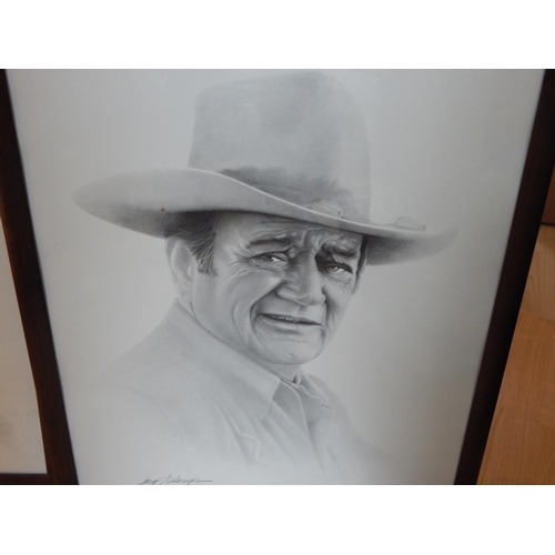 451 - Framed & Glazed Prints of John Wayne & Clint Eastwood together with further prints