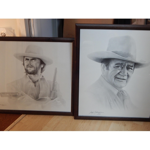 451 - Framed & Glazed Prints of John Wayne & Clint Eastwood together with further prints