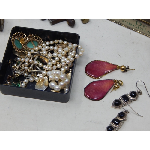 445 - A Small Quantity of Costume Jewellery together with Vintage Tins, Antique Keys, Hip Flask, Badges, A... 