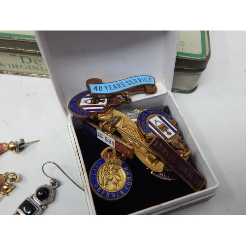 445 - A Small Quantity of Costume Jewellery together with Vintage Tins, Antique Keys, Hip Flask, Badges, A... 