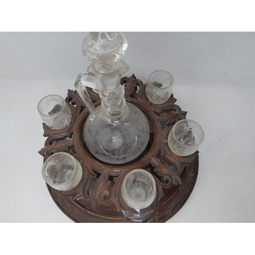 448 - 19th Century Etched Glass Liquer Set comprising 6 glasses & three ring necked decanter & stopper: Al... 