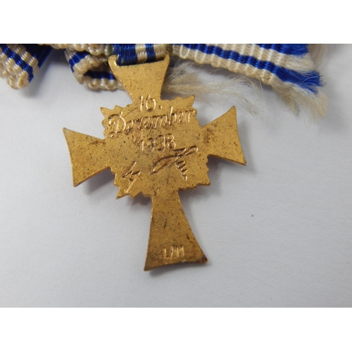 452 - WWII German Mother's Cross Brooch with Original Ribbon: Engraved to reverse 