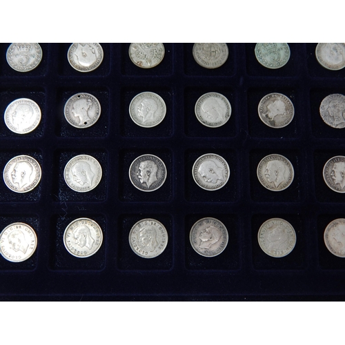 99E - A Tray Containing 77 QV & Later Silver Threepences