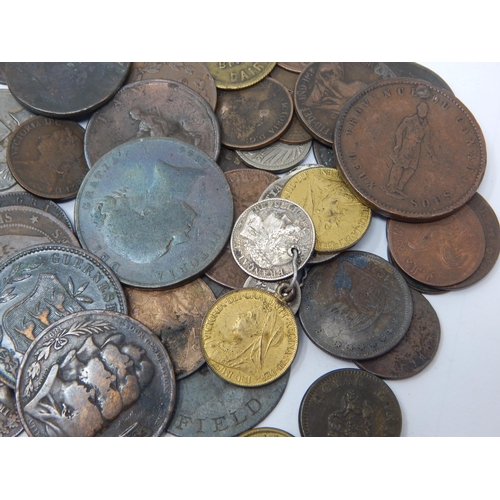 99P - A Quantity of Georgian & Victorian Coinage together with two George III Sovereign weights (lot)