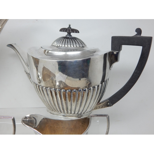 100A - Hallmarked Silver Matched Four Piece Tea & Coffee Service Comprising: Tea Pot, Coffee Pot, Twin Hand... 