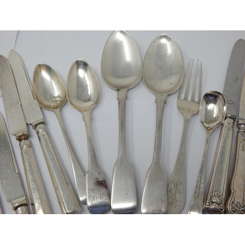 100E - A Small Quantity of Silver Flatware (192g) together with a Silver Bladed Fruit Knife & Silver Handle... 