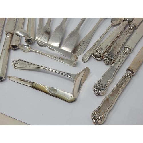 100E - A Small Quantity of Silver Flatware (192g) together with a Silver Bladed Fruit Knife & Silver Handle... 